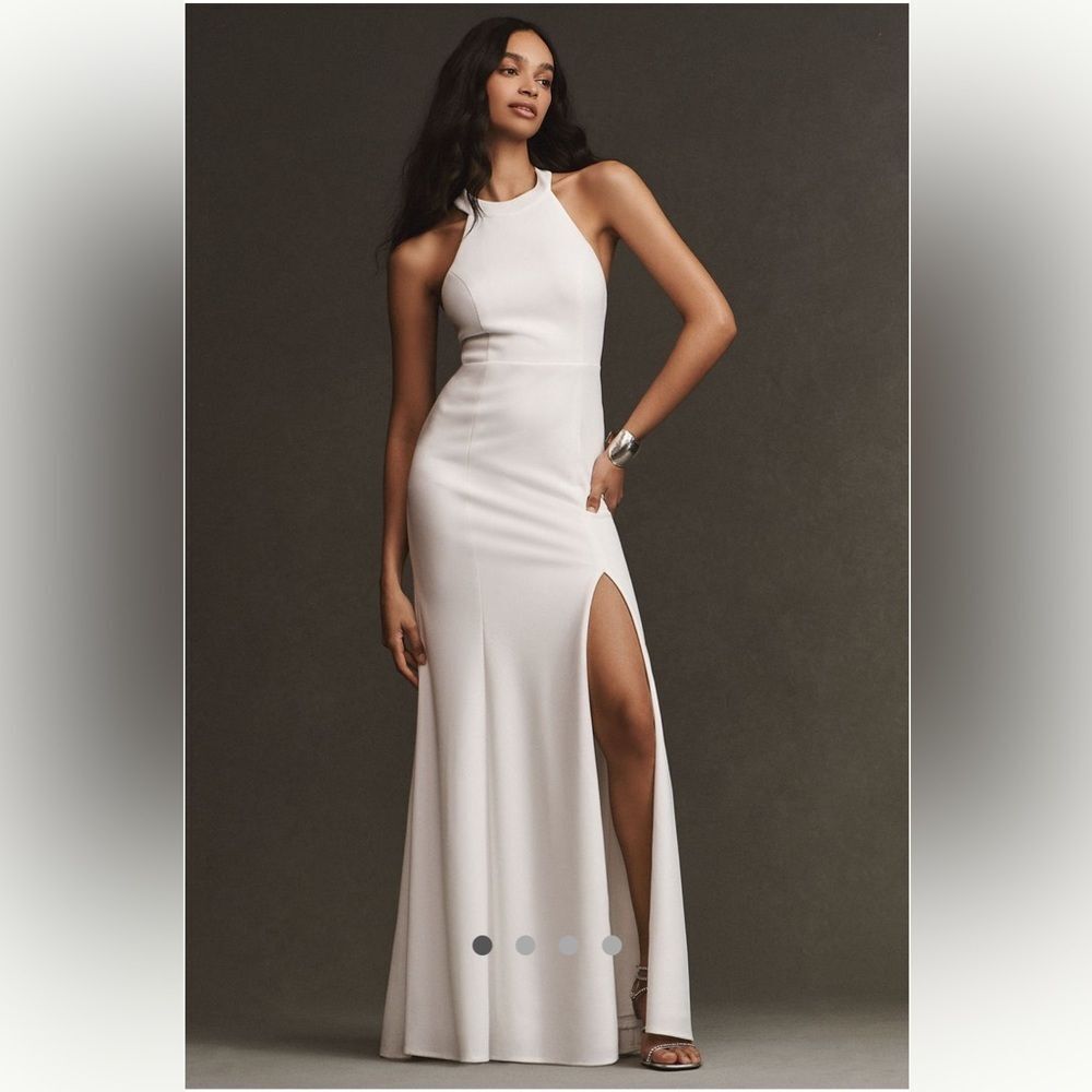 BHLDN White Halter Neck Wedding Dress with Front Slit - Picture 4 of 10